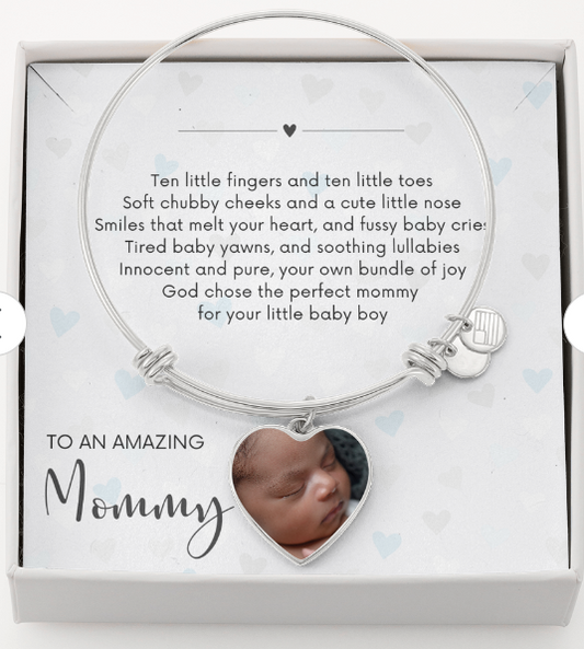 AMAZING MOMMY - God Chose the Perfect Mommy/BABY BOY (Photo/Engraved Bangle Bracelet)