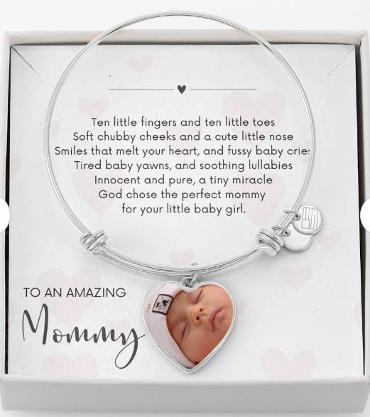 AMAZING MOMMY - God Chose the Perfect Mommy/BABY GIRL (Photo/Engraved Bangle Bracelet)