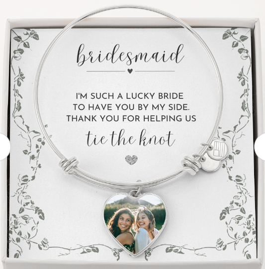 BRIDESMAID - Thank You For Helping Us Tie the Knot (Photo/Engraved Bangle Bracelet)