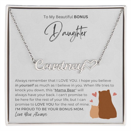 BEAUTIFUL BONUS DAUGHTER - Promise To Love You (Custom Name w/Heart Necklace)