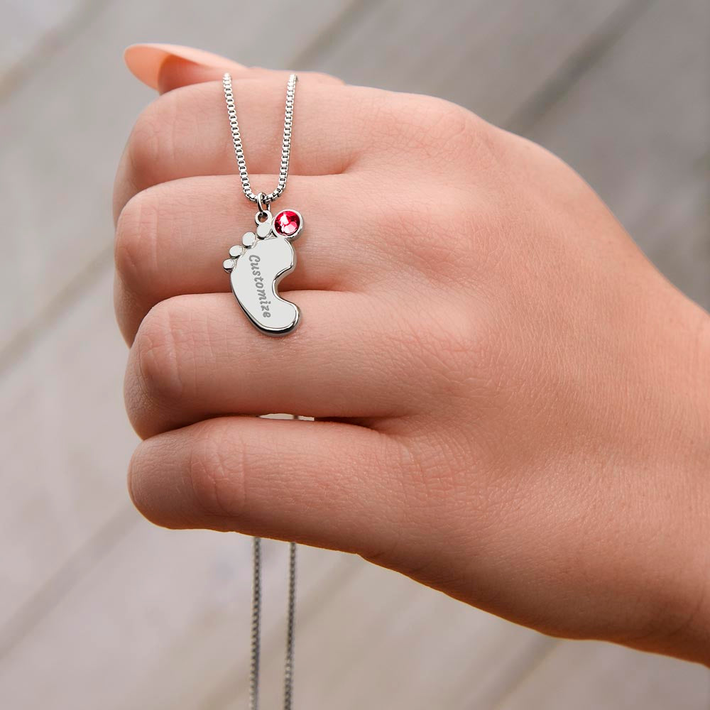 To the New Mom - God Chose the Perfect Mommy/BABY GIRL (Engraved Baby Feet Necklace w/Birthstone)