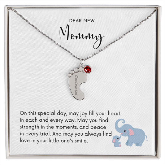 Dear New Mommy - Little One's Smile (Engraved Baby Feet Necklace w/Birthstone)