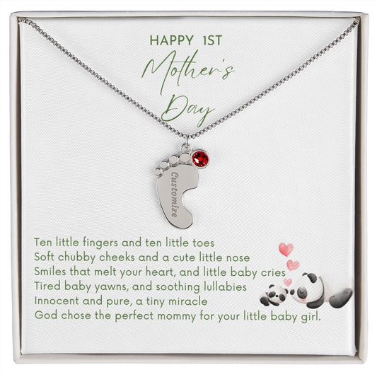 1st Mother's Day - God Chose the Perfect Mommy/BABY GIRL (Baby Feet Necklace)