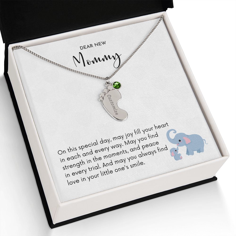 Dear New Mommy - Little One's Smile (Engraved Baby Feet Necklace w/Birthstone)