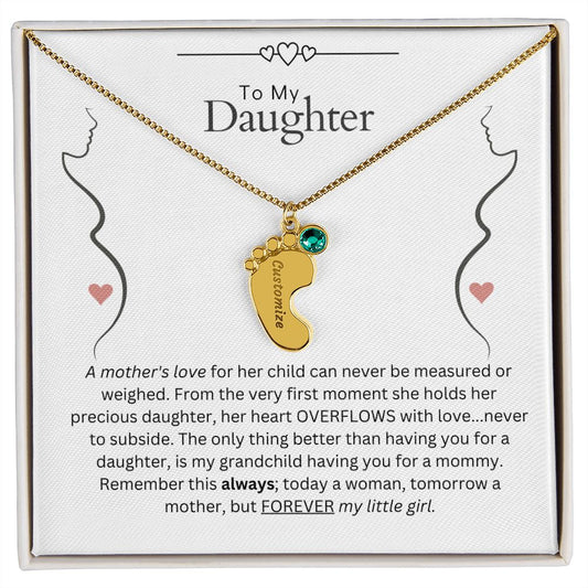 TO MY DAUGHTER/MOMMY-TO-BE - Forever My Little Girl (Engraved Baby Feet Necklace w/Birthstone)