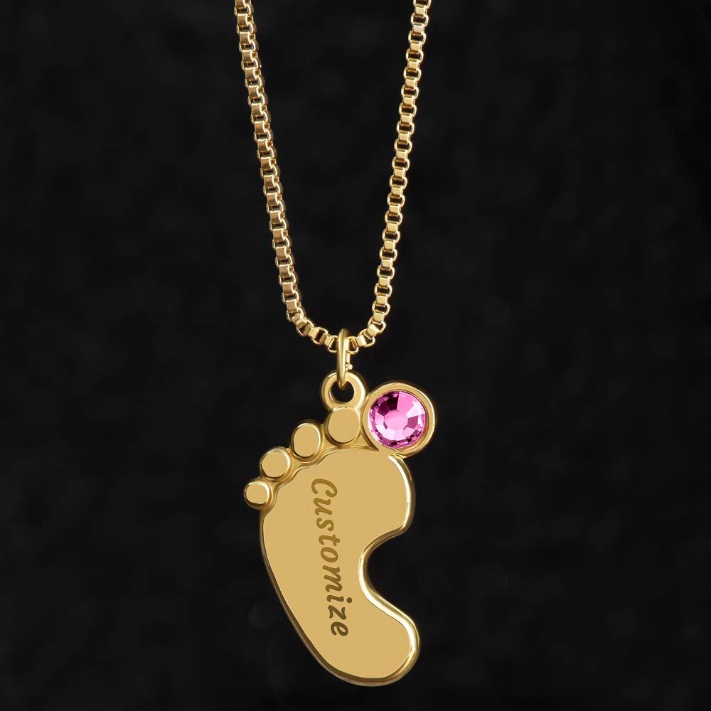 Dear New Mommy - Little One's Smile (Engraved Baby Feet Necklace w/Birthstone)