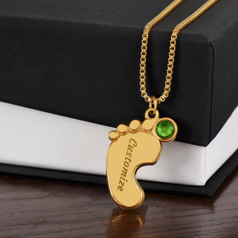 To the New Mom - God Chose the Perfect Mommy/BABY GIRL (Engraved Baby Feet Necklace w/Birthstone)