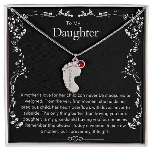 TO MY DAUGHTER/MOMMY-TO-BE - Forever My Little Girl (Engraved Baby Feet Necklace w/Birthstone)